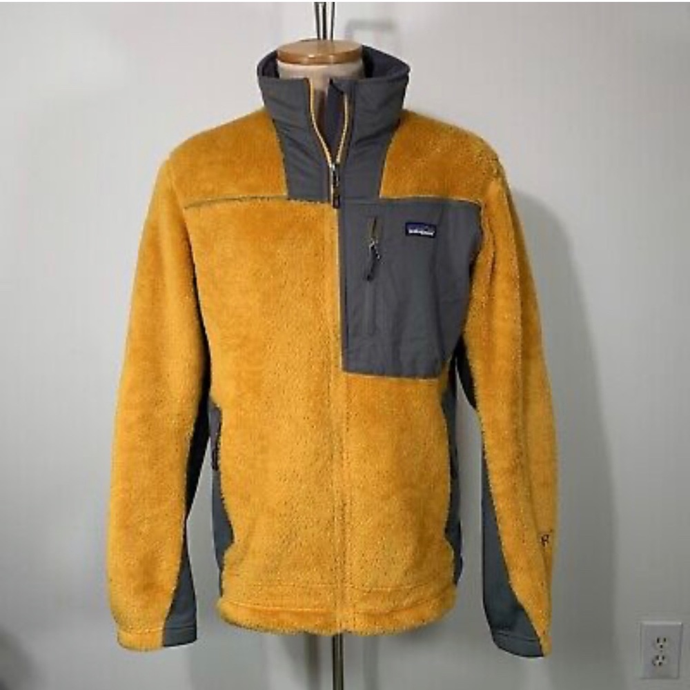 Patagonia R-3 Hi-Loft Polartec Men’s Yellow Gold Fleece Full Zip Jacket Size